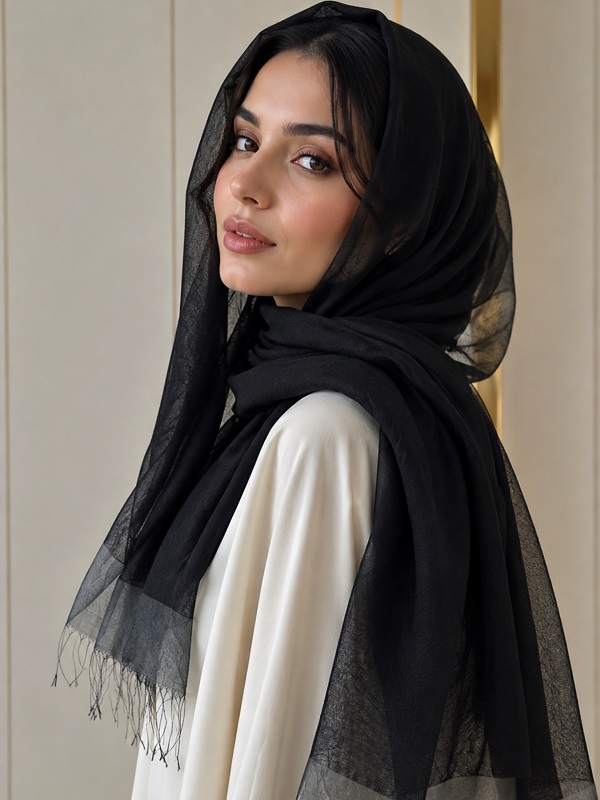 شال نخی حریر ریشه‌دار