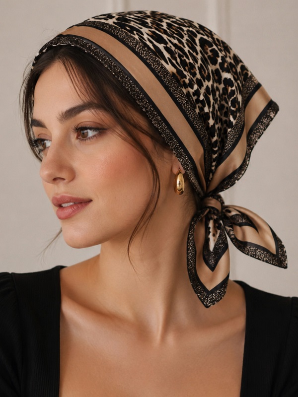 مینی اسکارف پلنگی حاشیه کرم (کادردار)