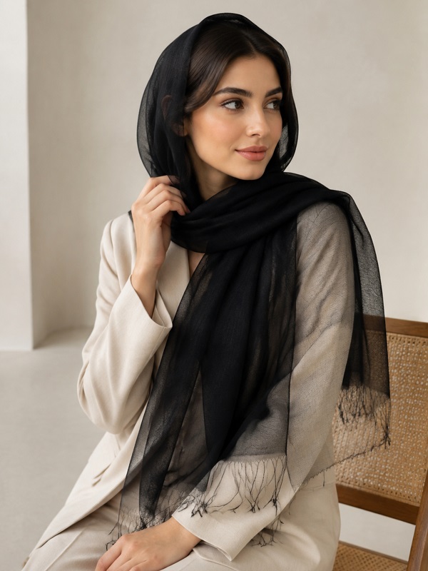 شال نخی حریر ریشه‌دار