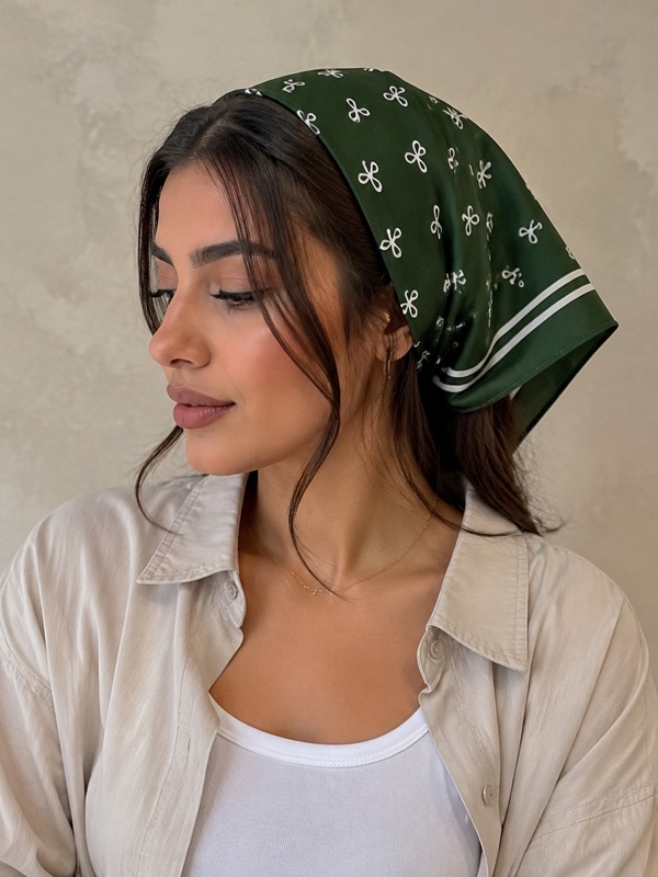 مینی اسکارف سبز طرح پاپیون