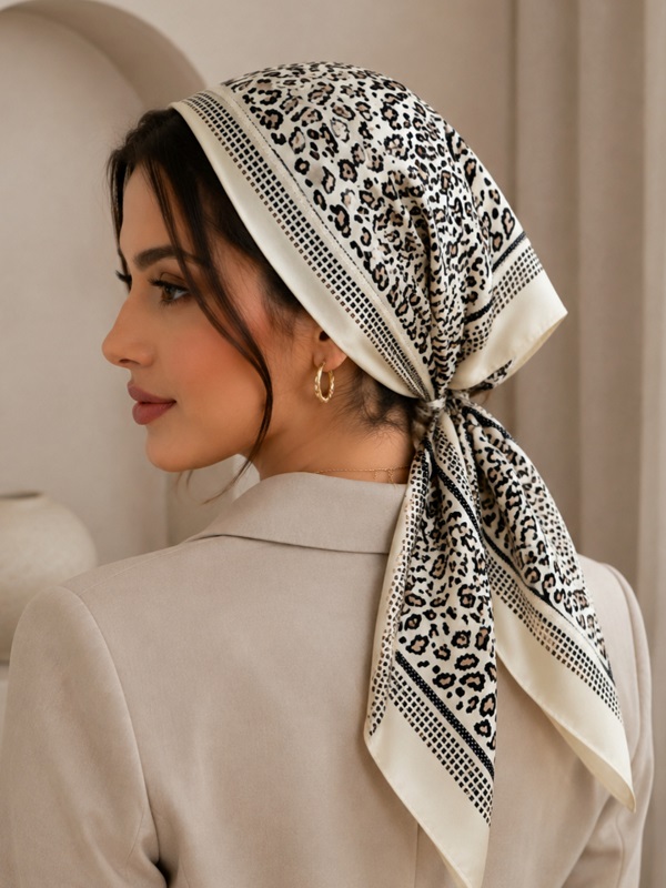 مینی اسکارف پلنگی رنگ شیری