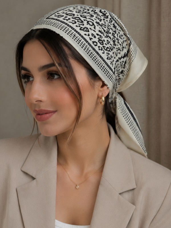 مینی اسکارف پلنگی رنگ شیری